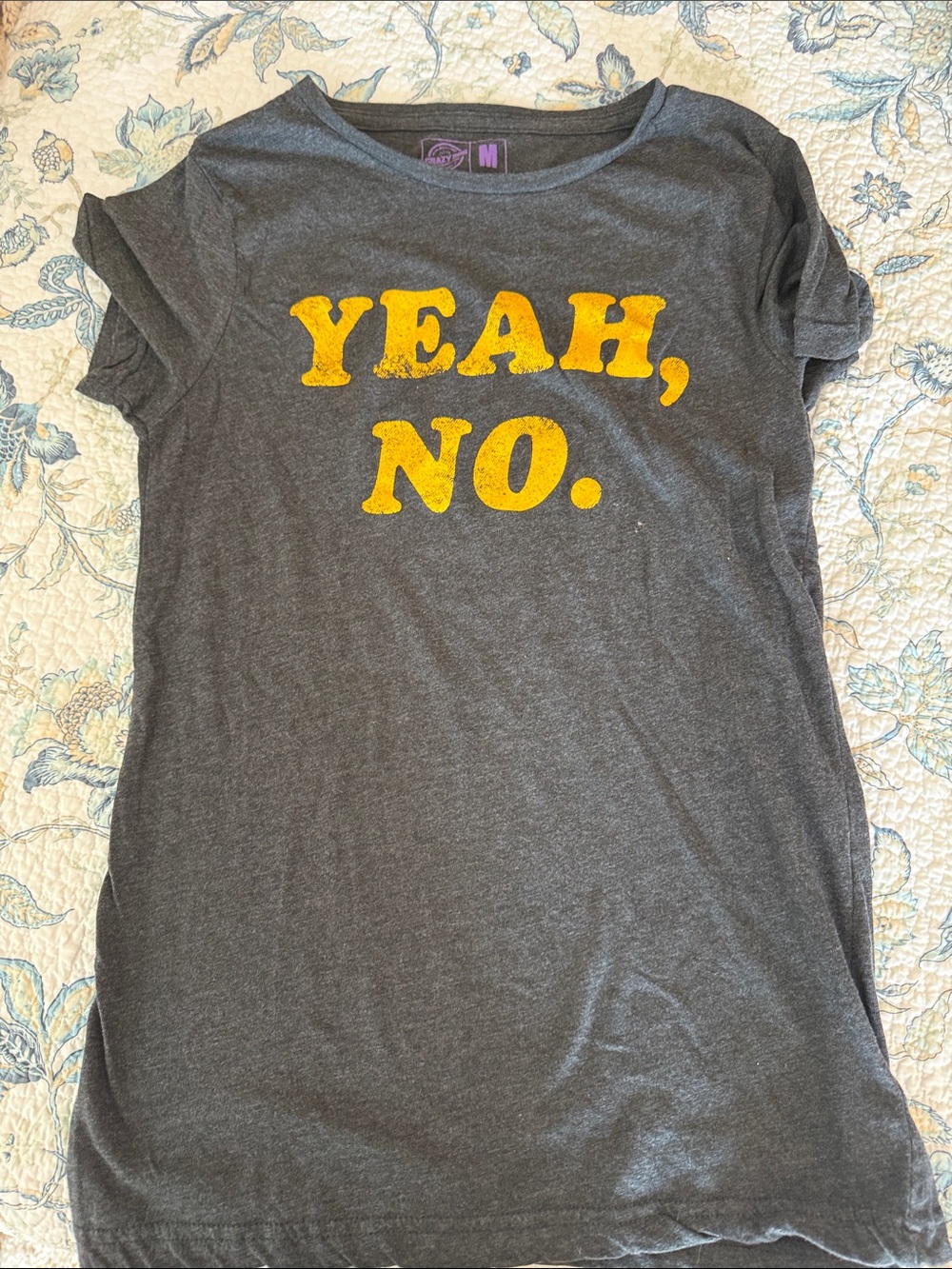 Crazy Dog T-Shirts Gray Tee with Yellow "YEAH, NO." Graphic